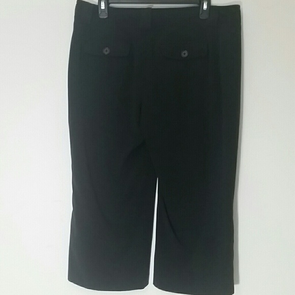 Cullotte Capri pants wide leg black Timeless Flap Pockets Button Belt Loops - Picture 3 of 4